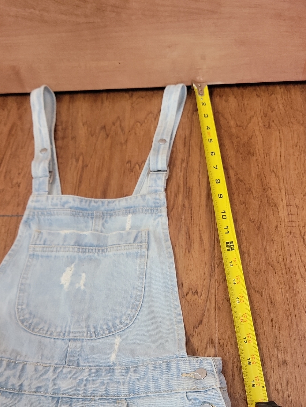 Light Wash Distressed Denim Overalls - Picture 9 of 15
